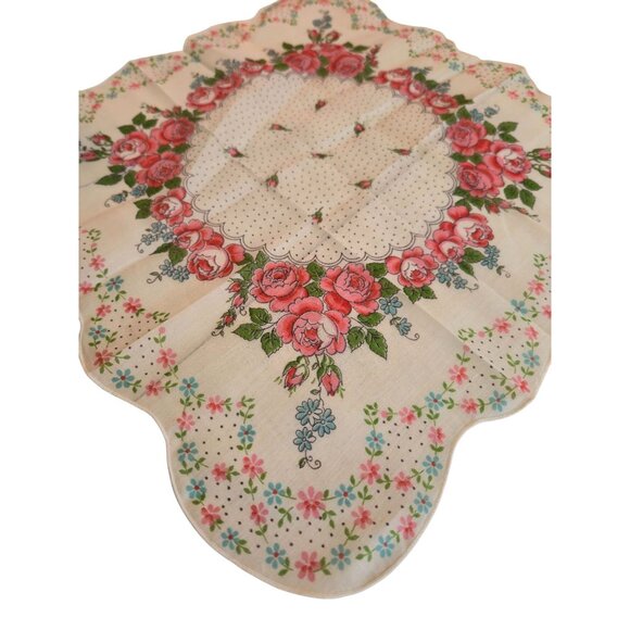 Vintage Floral Handkerchief Pink Roses Scalloped Edge Hanky Shabby Chic gift EUC - Picture 3 of 7